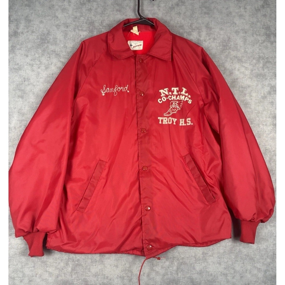 Vintage 1976 Butwin Troy HS XC Champs Coach Jacket Red Medium Sanford 70s